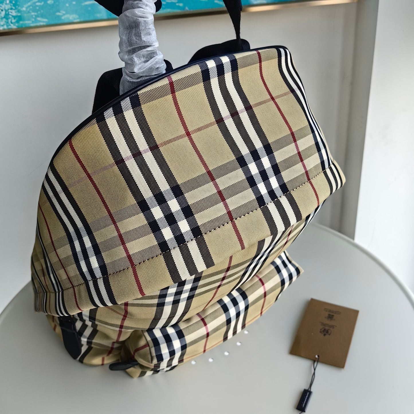 Burberry Jett Vintage Check Canvas Backpack in Beige