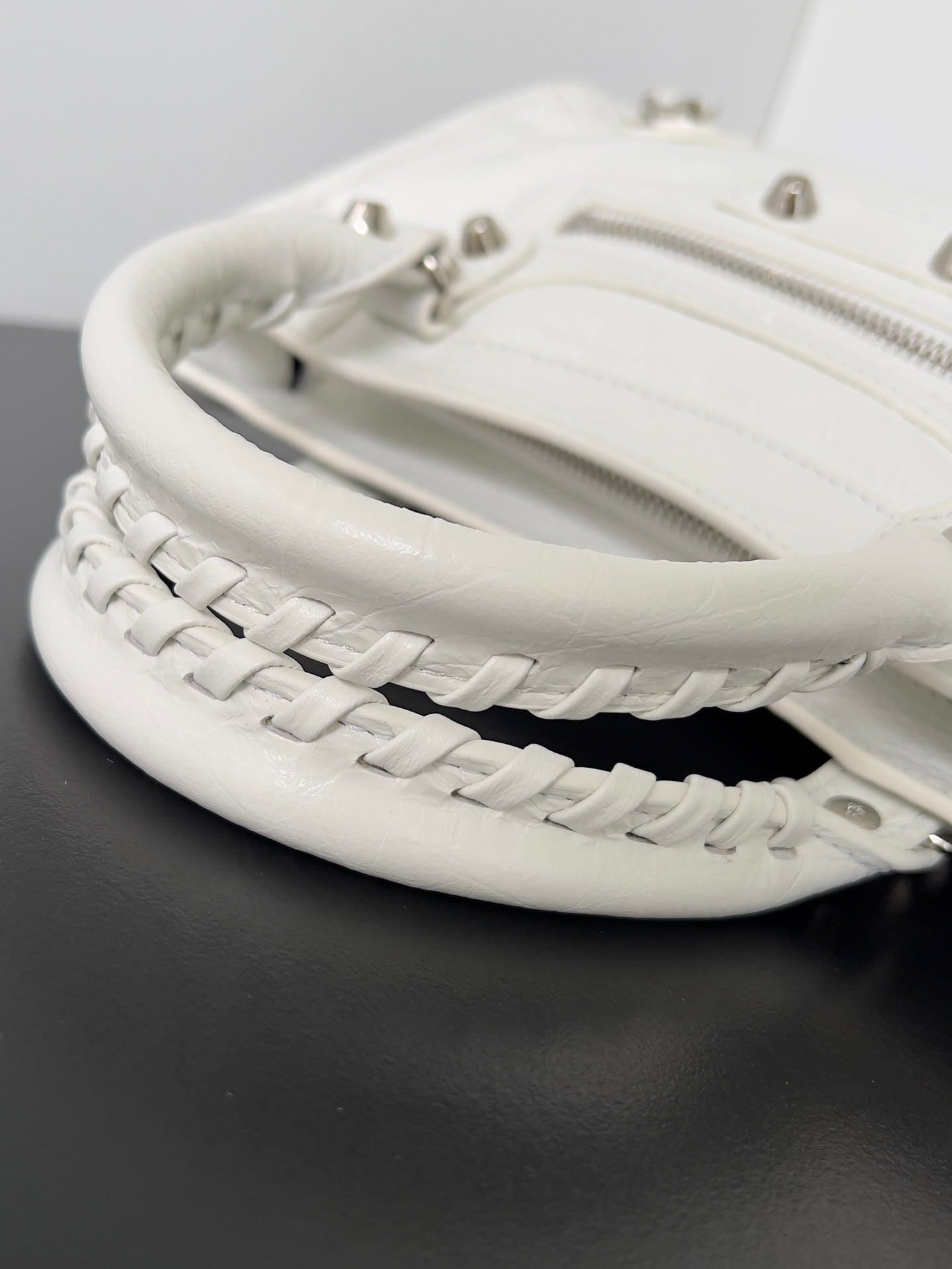 Balenciaga Le City Optic White Studded Leather Bag