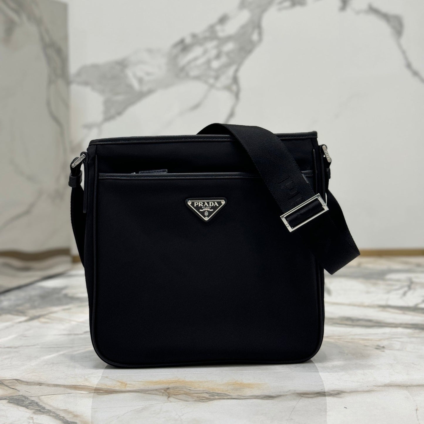 Prada Re-Nylon & Saffiano Leather Messenger Bag – Black Designer Crossbody