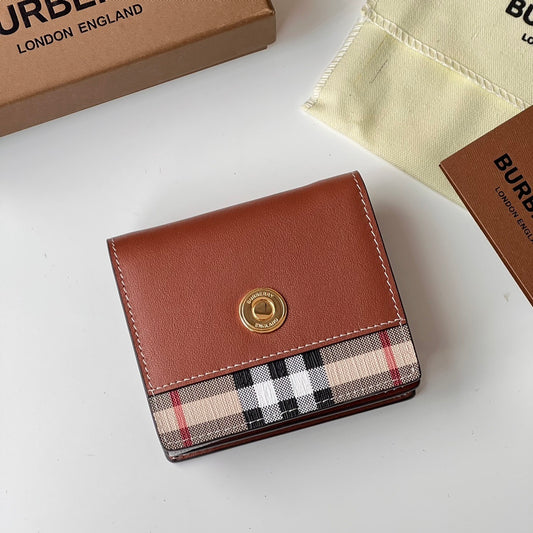 Burberry Vintage Check & Leather Small Folding Wallet