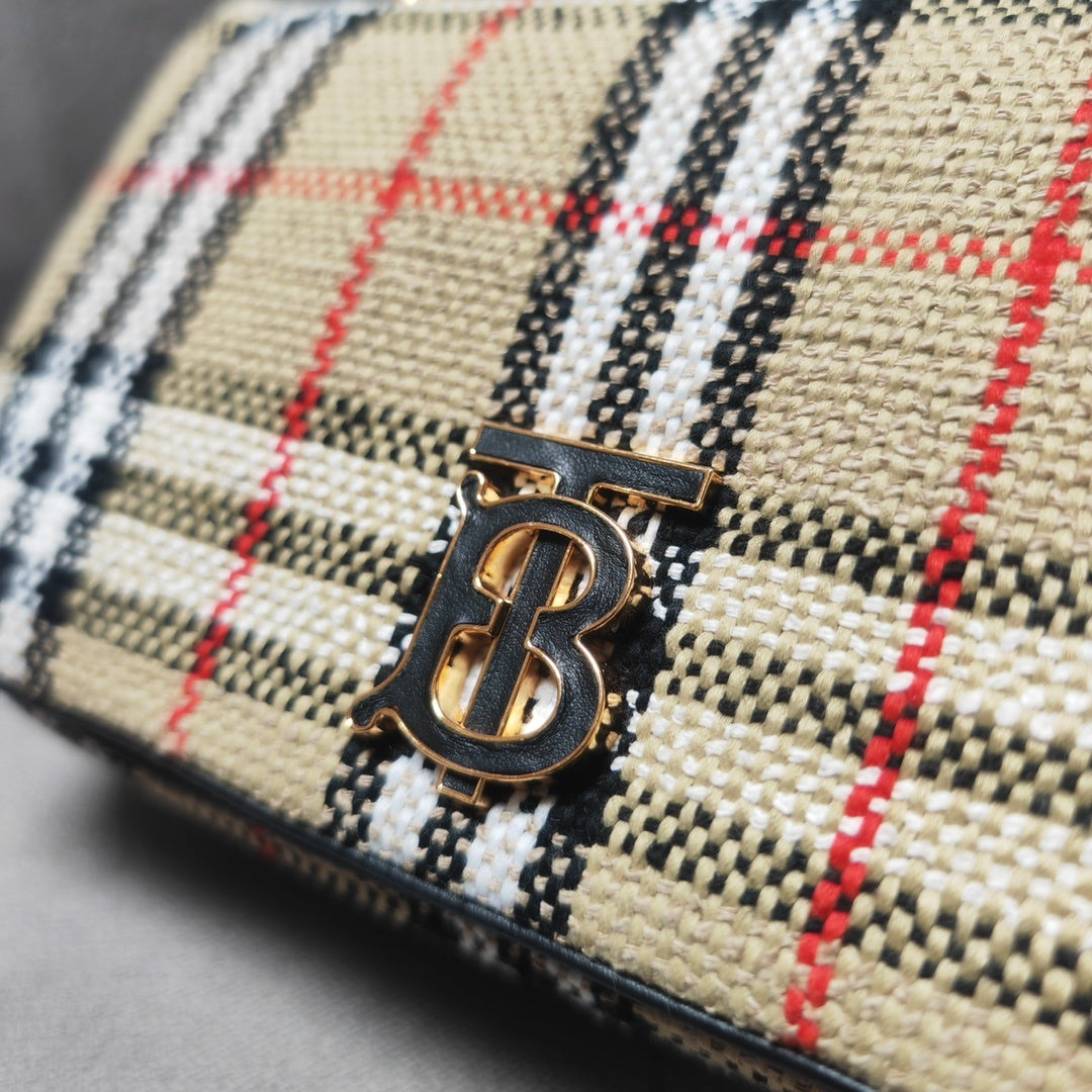 Burberry Beige Check Crossbody Bag with Gold-Tone Chain Strap