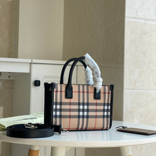 Burberry Mini Vintage Check & Leather Tote Archive Beige Luxury Bag