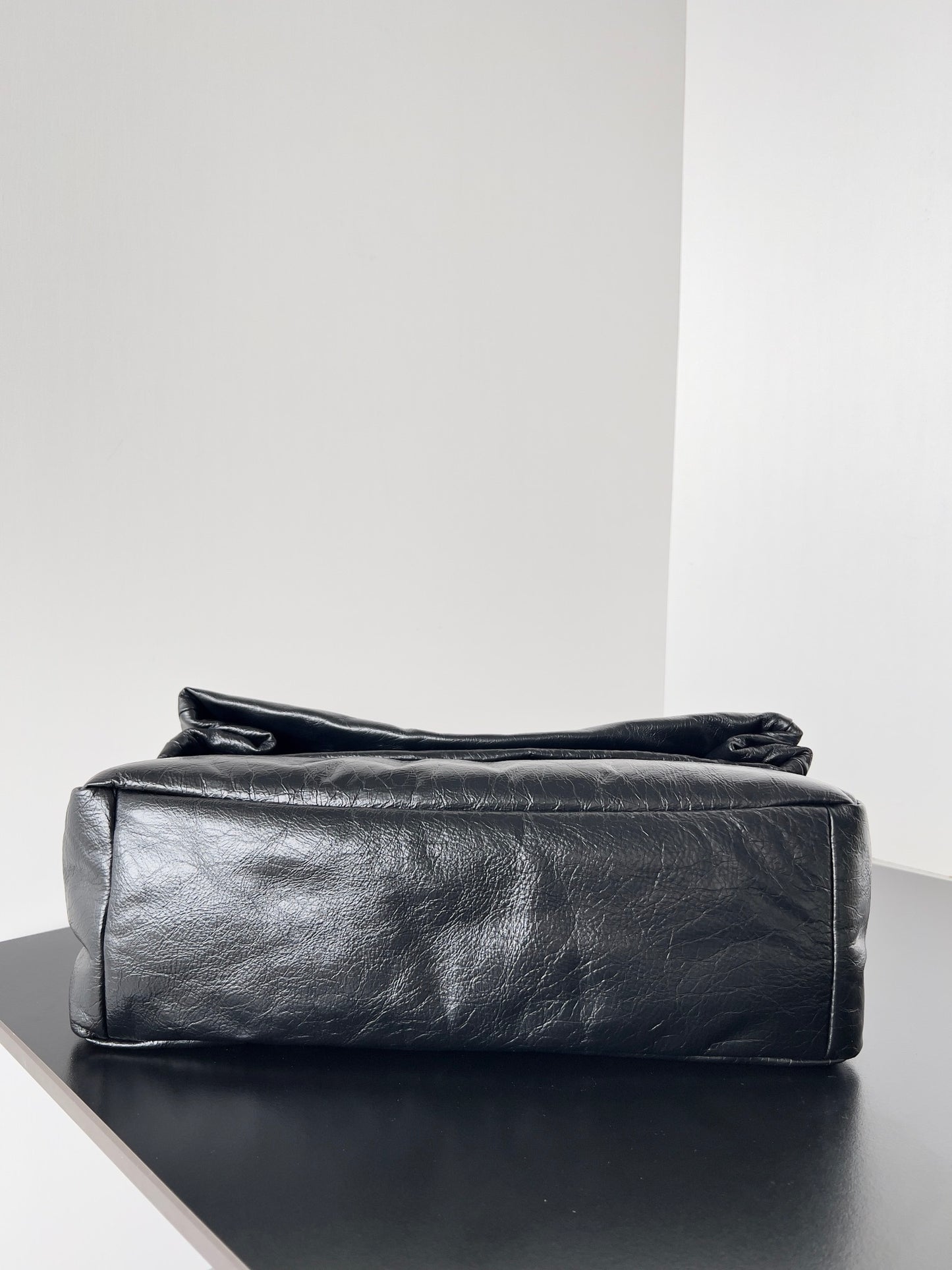 Balenciaga Monaco Black Crinkled Calfskin Shoulder Bag