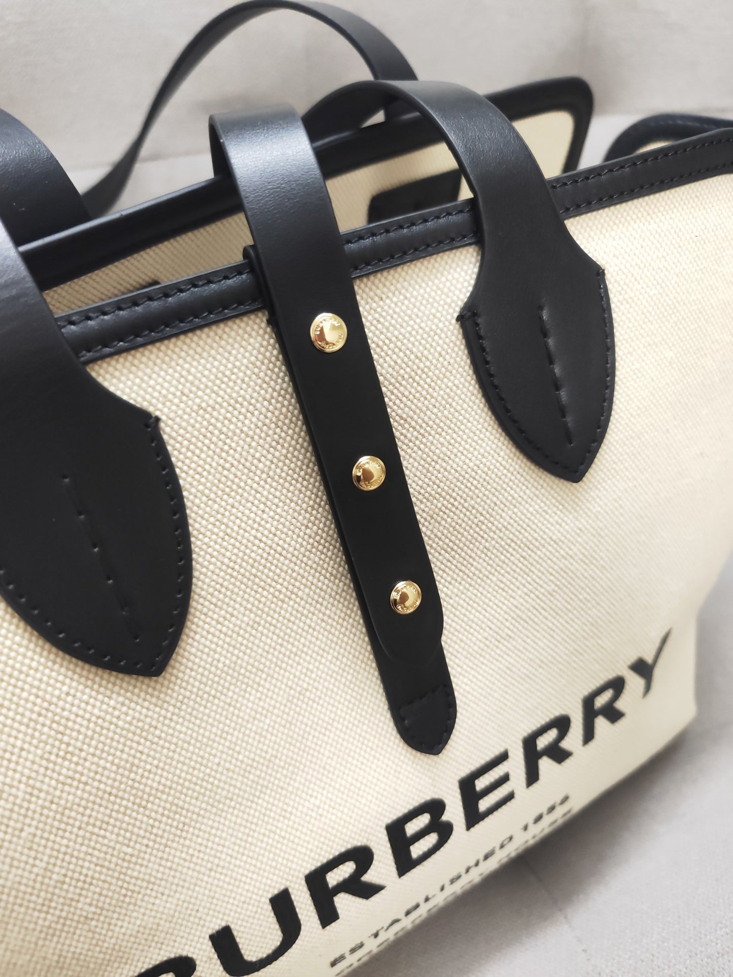 Burberry Medium Soft Canvas & Leather Belt Tote with Horseferry Logo