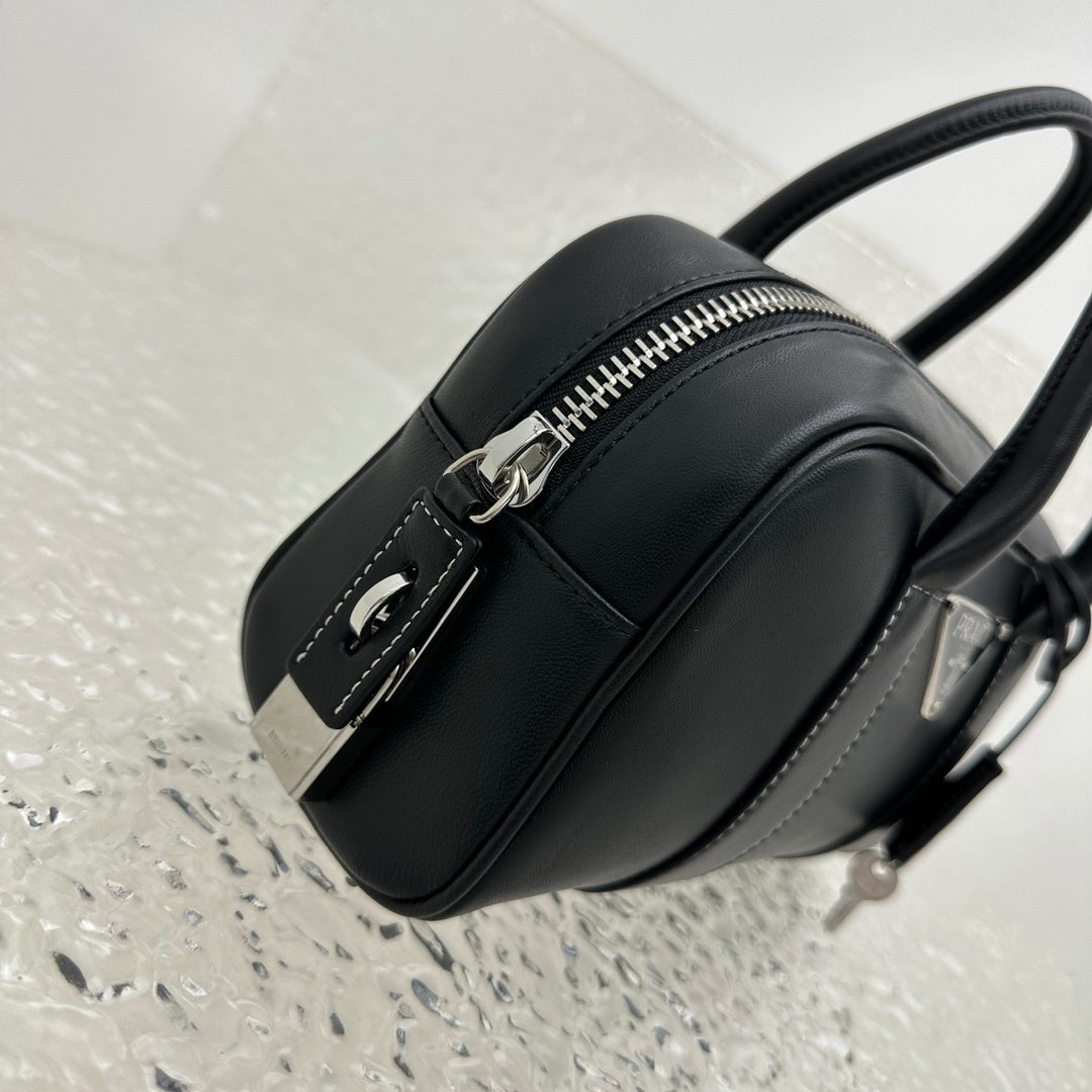 Prada Boston Black Leather Top Handle Bag