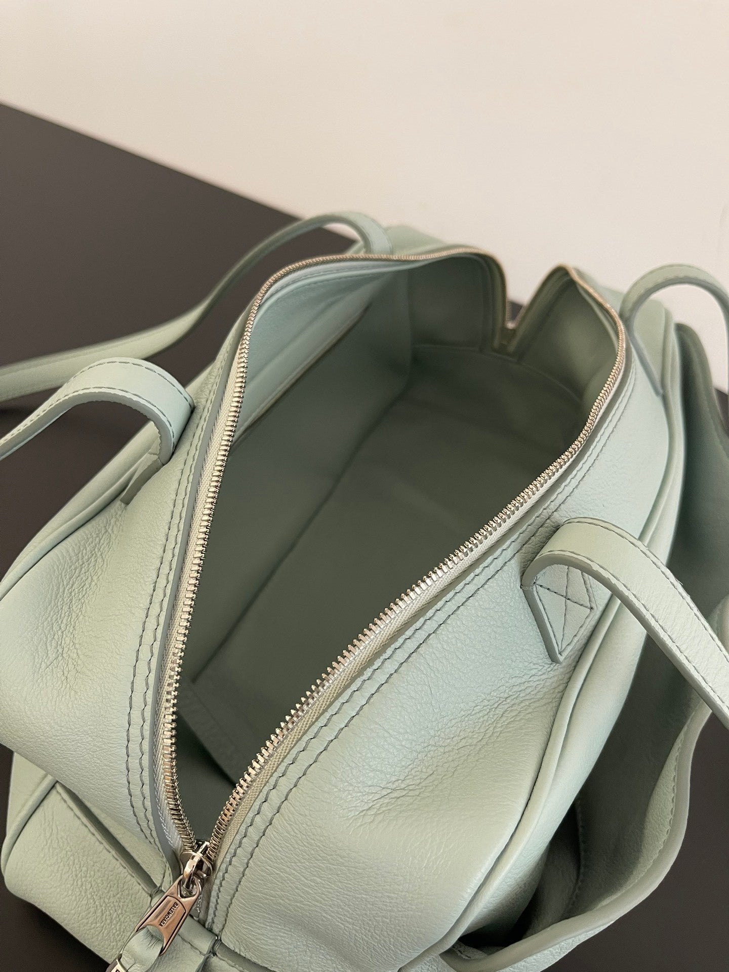 Balenciaga Carrie Bowling Bag Blue Green Leather