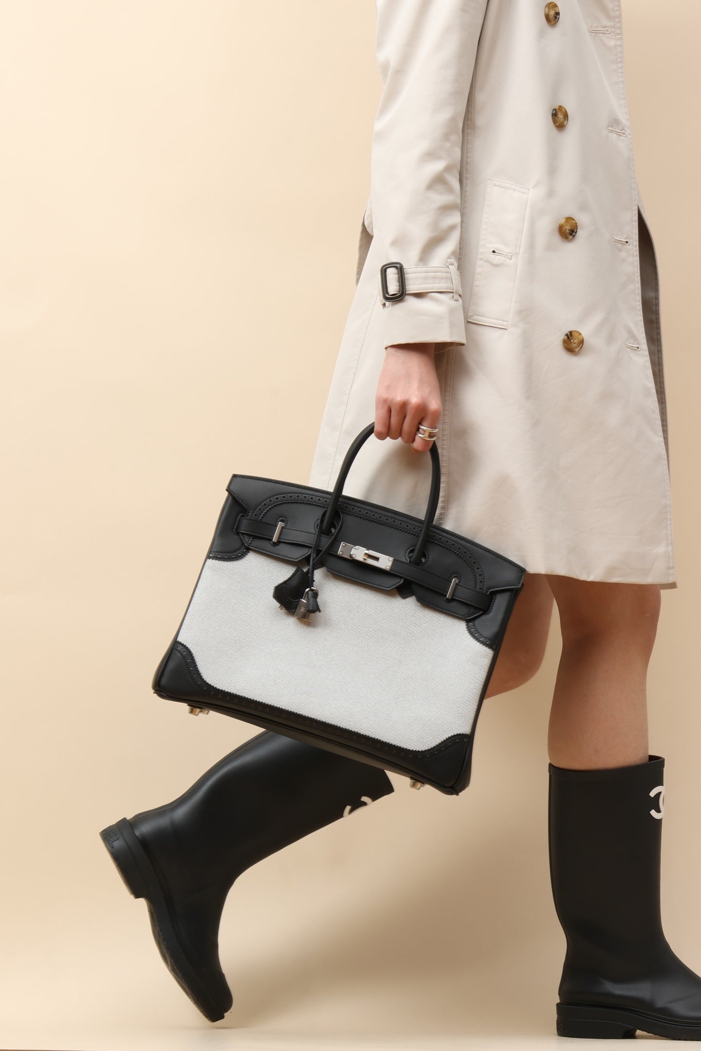 Hermès Birkin 35 Black Swift & Ecru Toile – Elegant Canvas & Leather Luxury Handbag