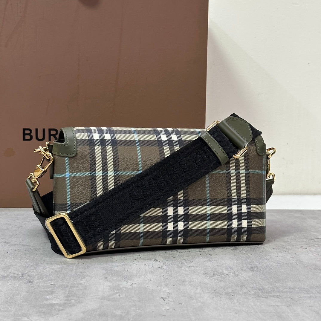 Burberry Women's Note Small Check Crossbody Bag in Olive Green Plaid