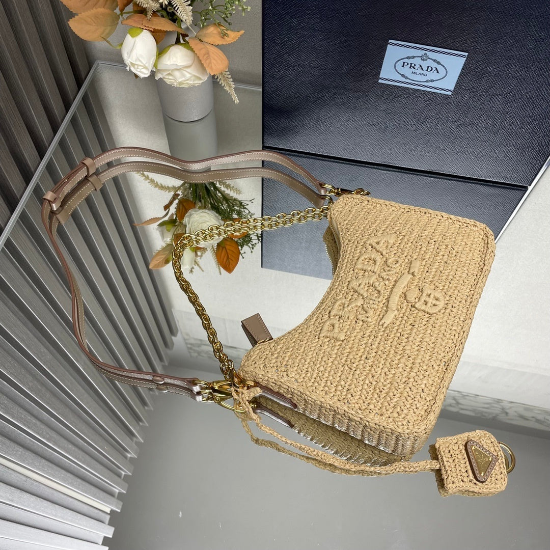 Prada Raffia Effect Crochet Mini Re-Edition 2000 Shoulder Bag