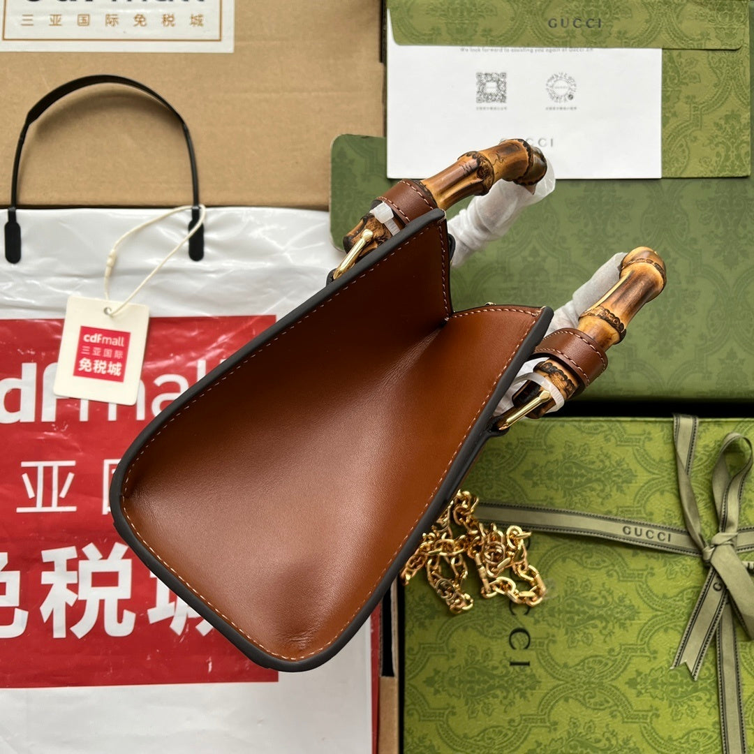 Gucci Diana Mini Tote GG Canvas Bag with Leather Trim and Bamboo Handles