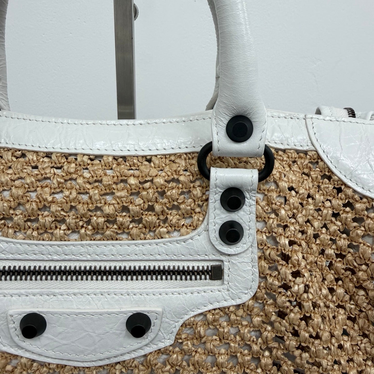 Balenciaga Le City Small Raffia Beige Shoulder Bag