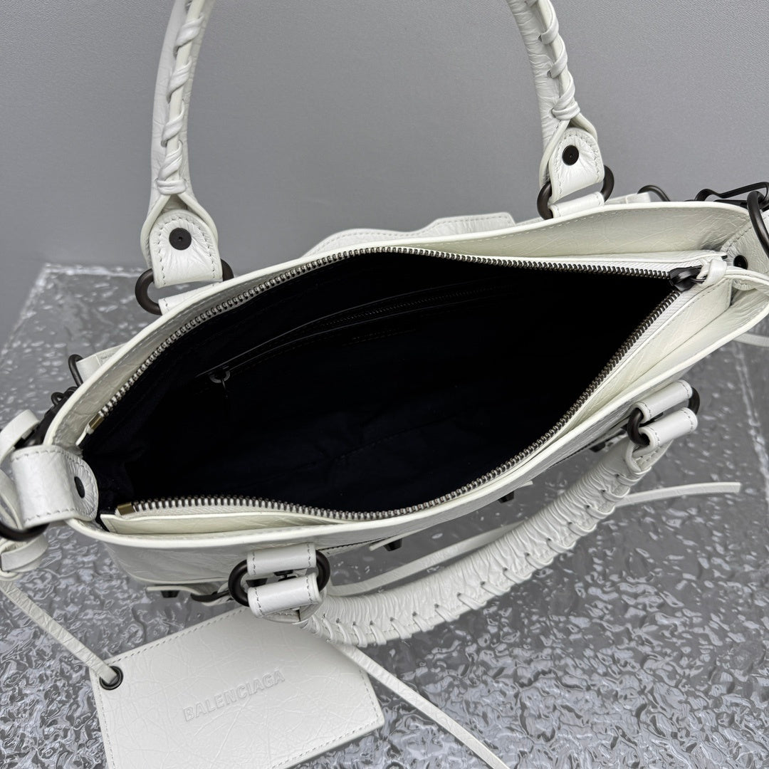 Balenciaga Le City Studded White Leather Satchel