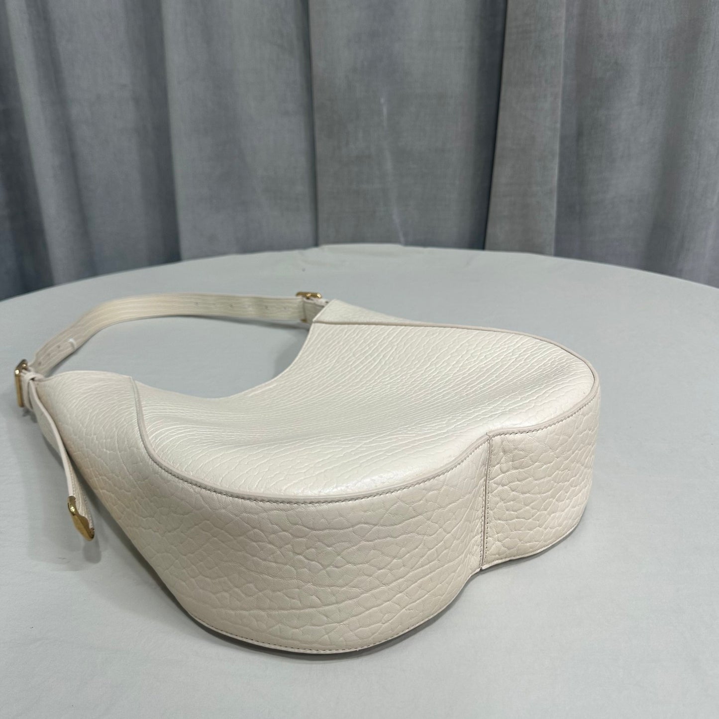Burberry Chess Medium Hobo Bag in White Pebbled Calfskin Leather