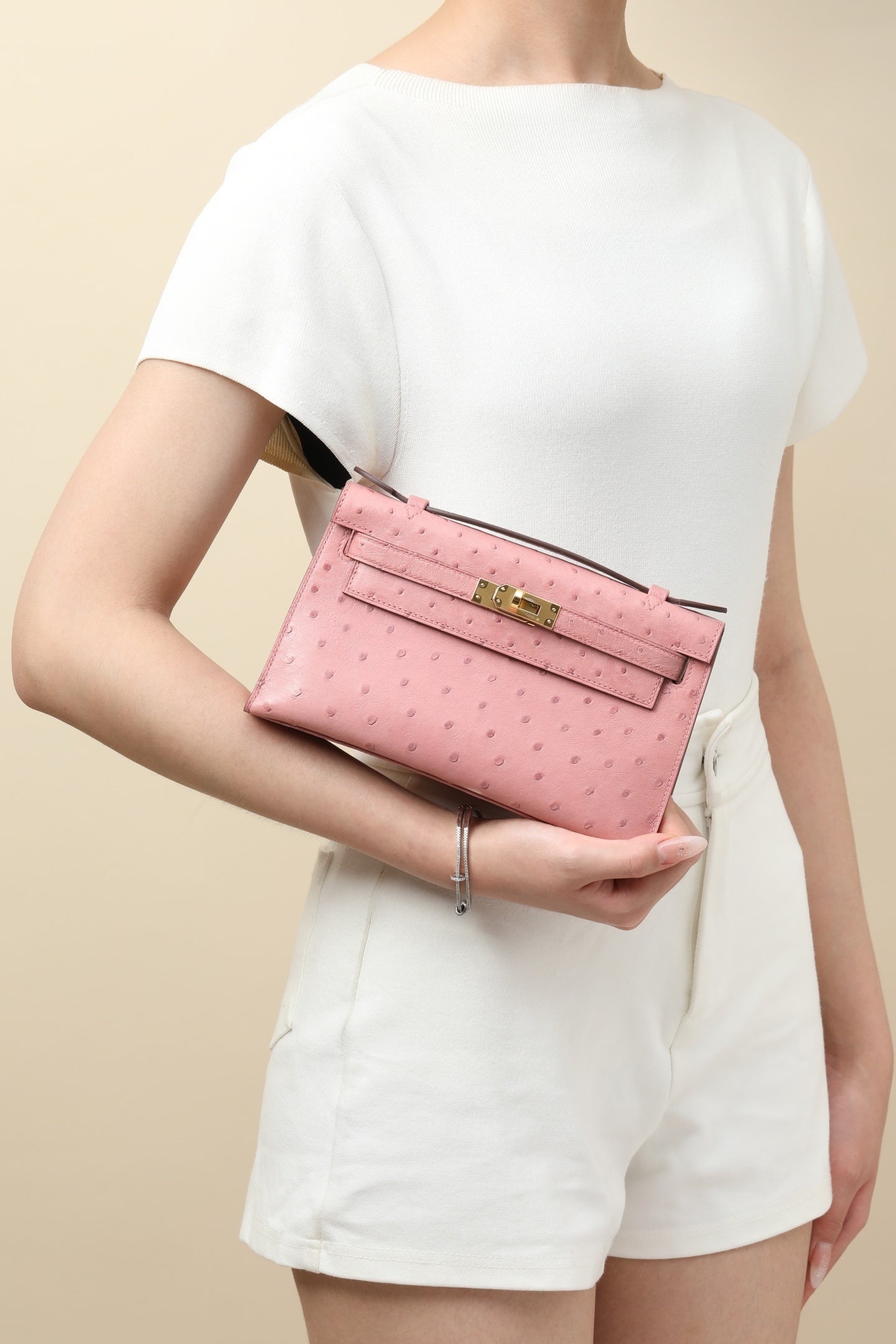 Hermès Kelly Pochette Pink Ostrich Leather