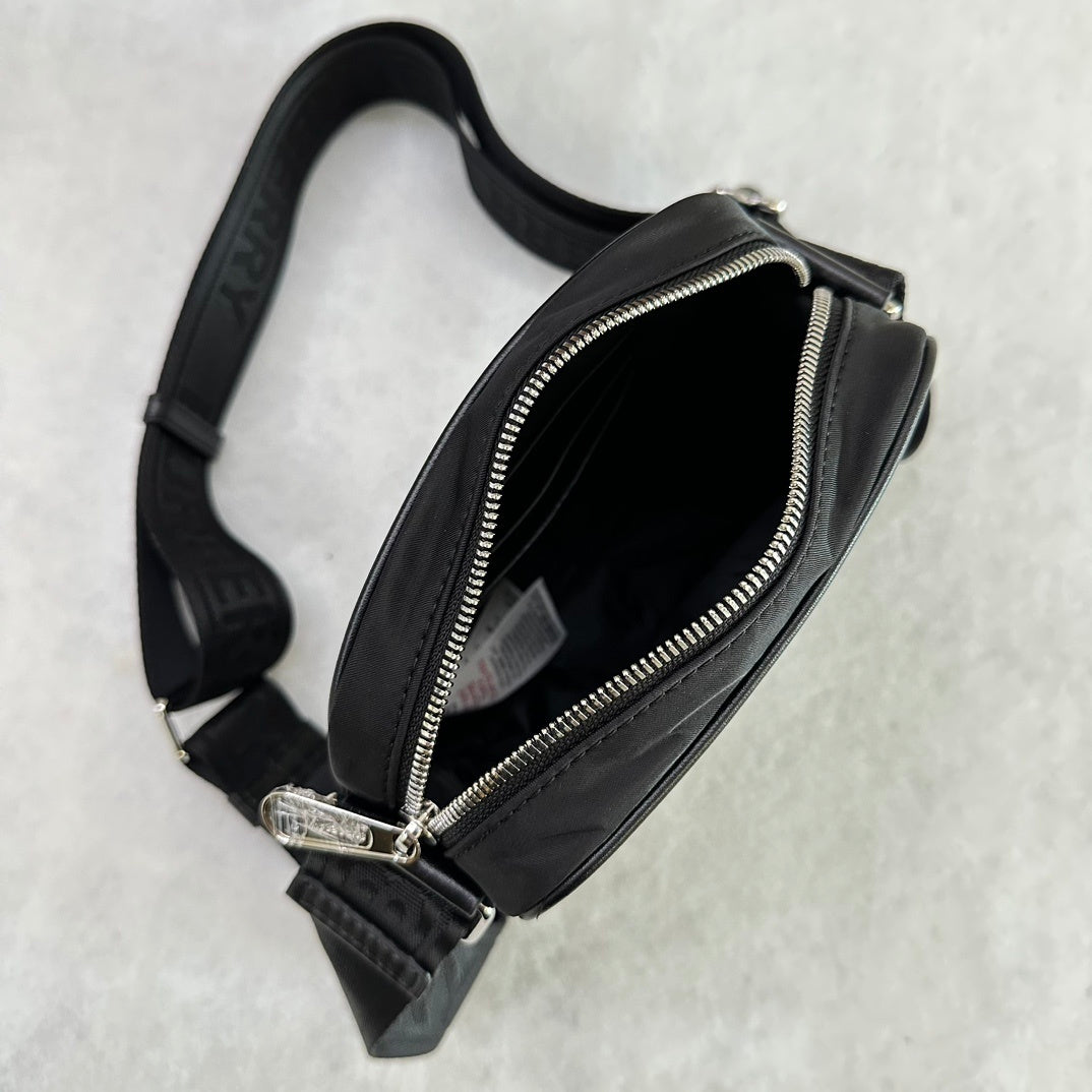 Burberry Logo Print Nylon Square Paddy Bag in Black with White Logo
