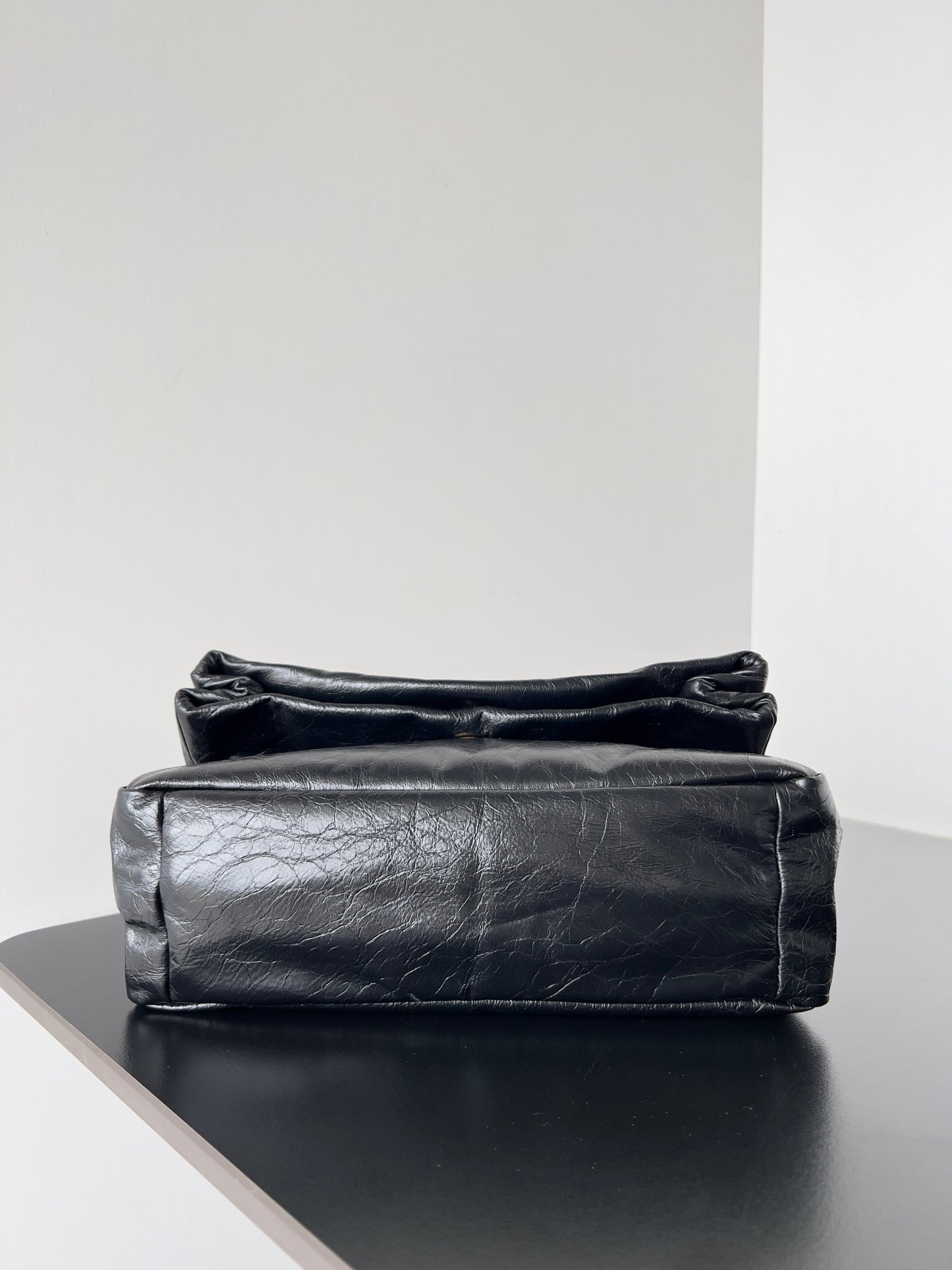 Balenciaga Monaco Black Crinkled Calfskin Shoulder Bag