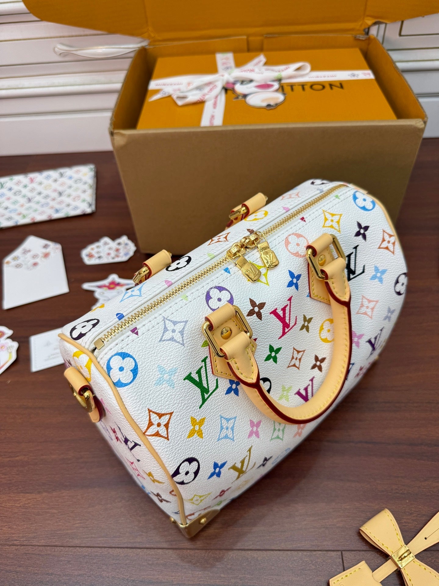 Louis Vuitton x Takashi Murakami Speedy Bandoulière 25 – White Multicolor Monogram Canvas
