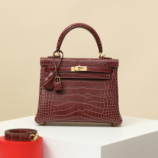 Hermès Kelly Bordeaux Crocodile Leather Bag