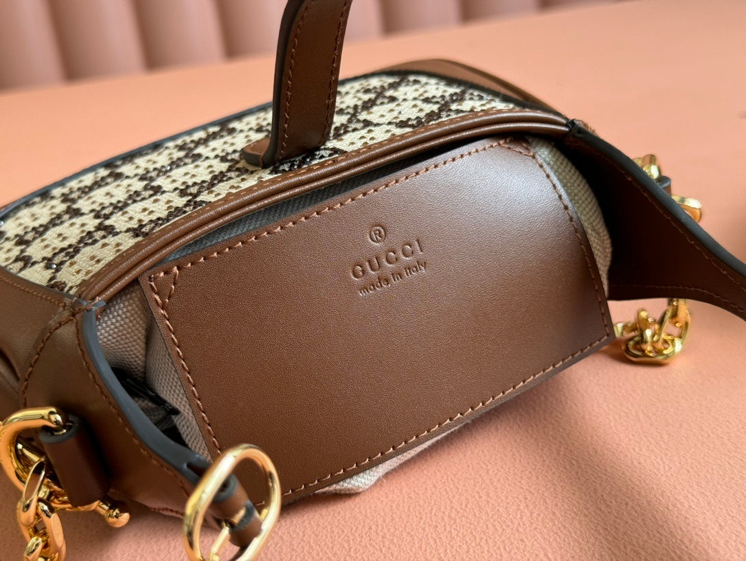 Gucci Jackie 1961 Mini Shoulder Bag in Camel & Ebony GG Canvas