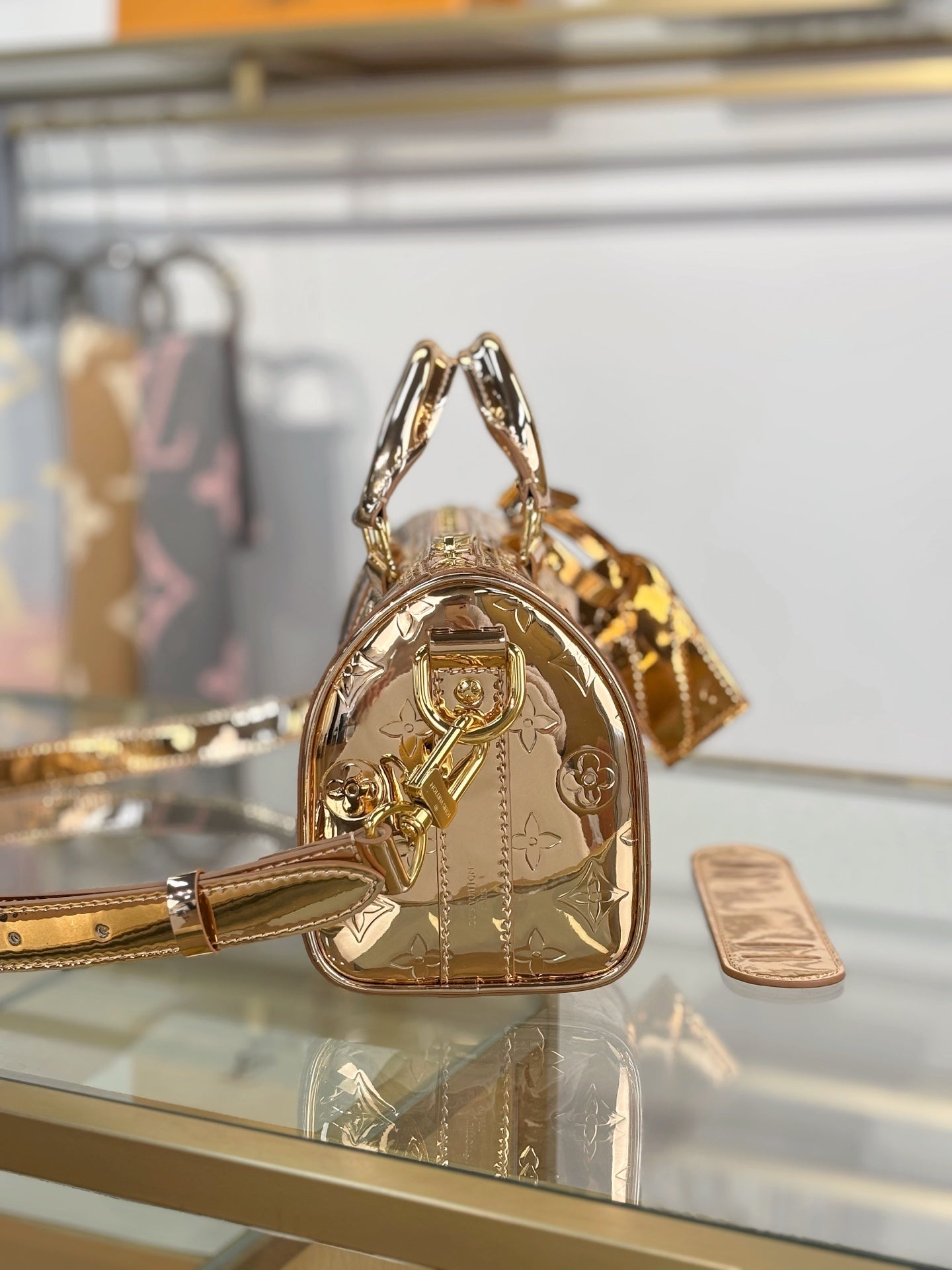 Louis Vuitton Speedy Bandoulière in Copper Monogram Miroir Laminated Canvas