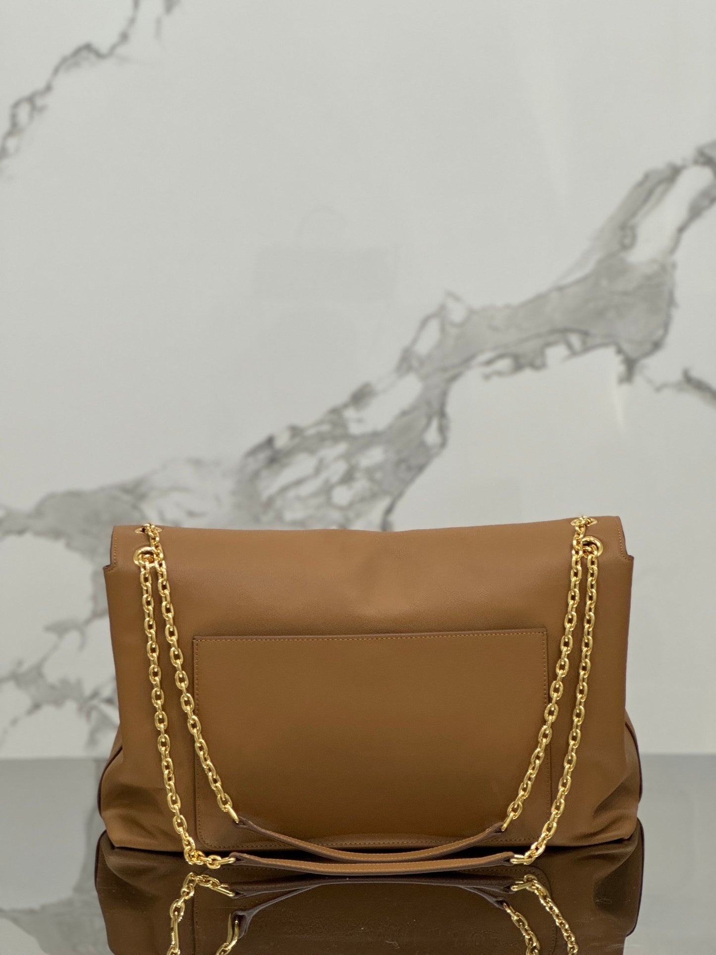 Prada Doux Shoulder Bag – Brown Calf Leather with Gold-Tone Chain Strap