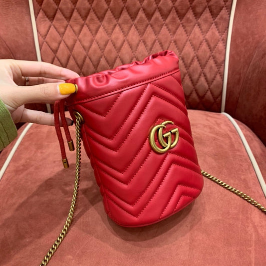 Gucci GG Marmont Mini Bucket Bag in Red Matelassé Leather