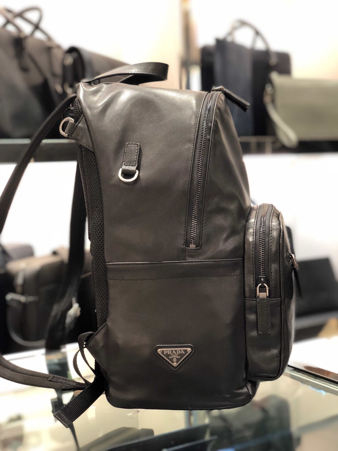Prada Sporty Chic Black Calf Leather Backpack