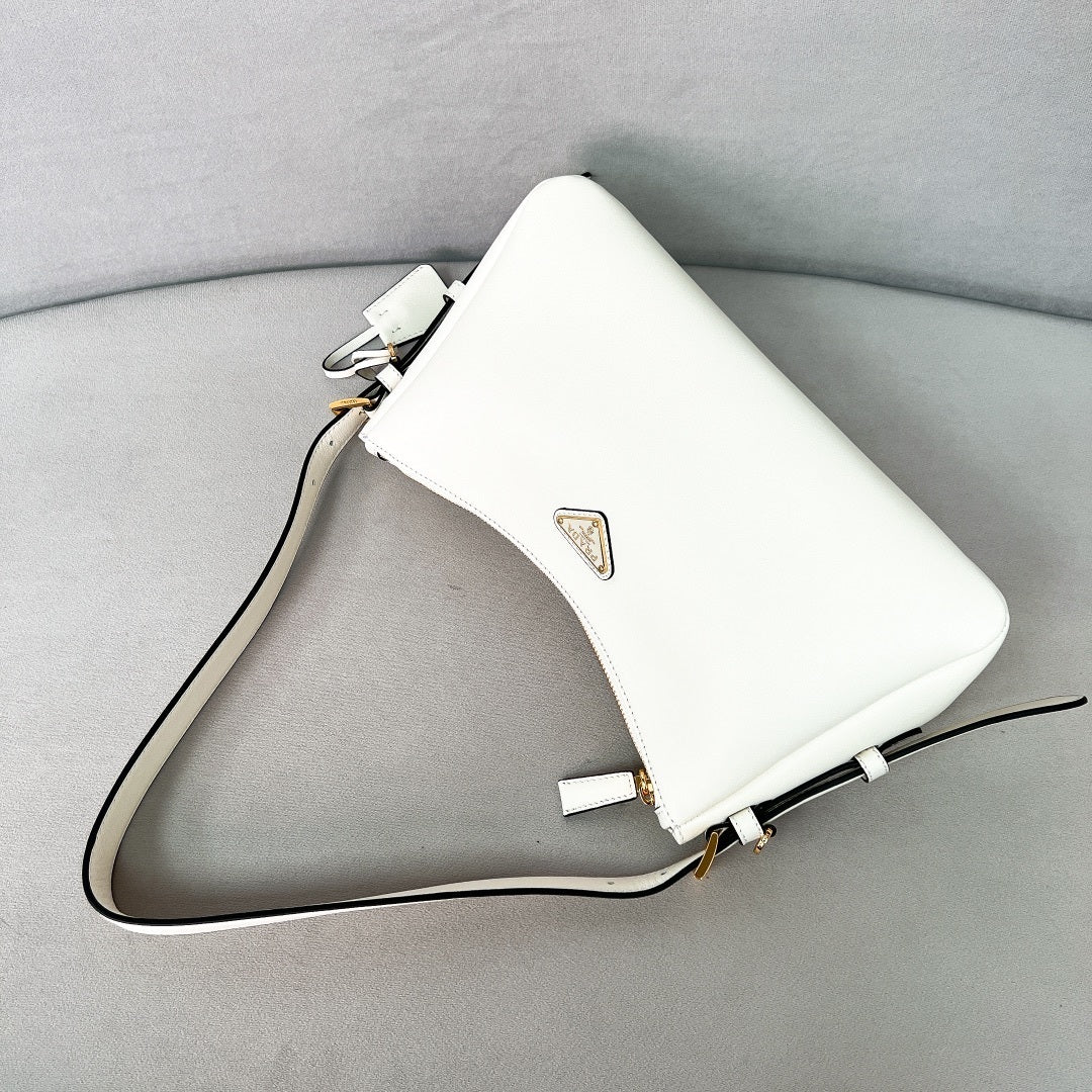 Prada Aimée Medium White Calf Leather Shoulder Bag