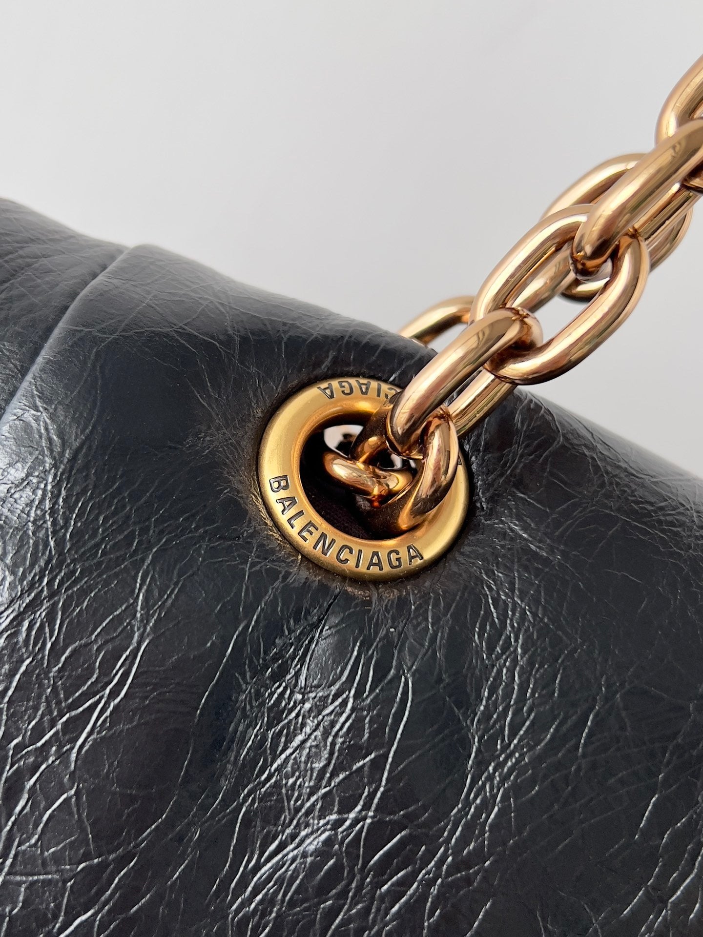 Balenciaga Monaco Black Crinkled Calfskin Shoulder Bag