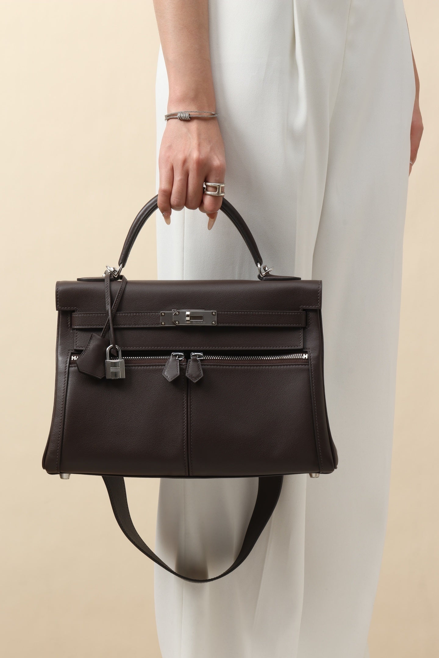 Hermès Kelly Lakis Handbag with Palladium Hardware