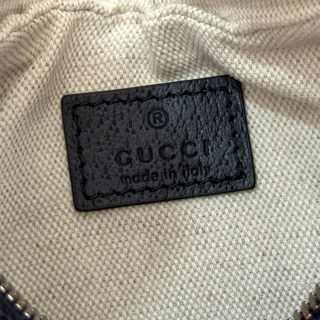 Gucci Attache Small Shoulder Bag in Beige GG Supreme Canvas with Blue Leather Trim