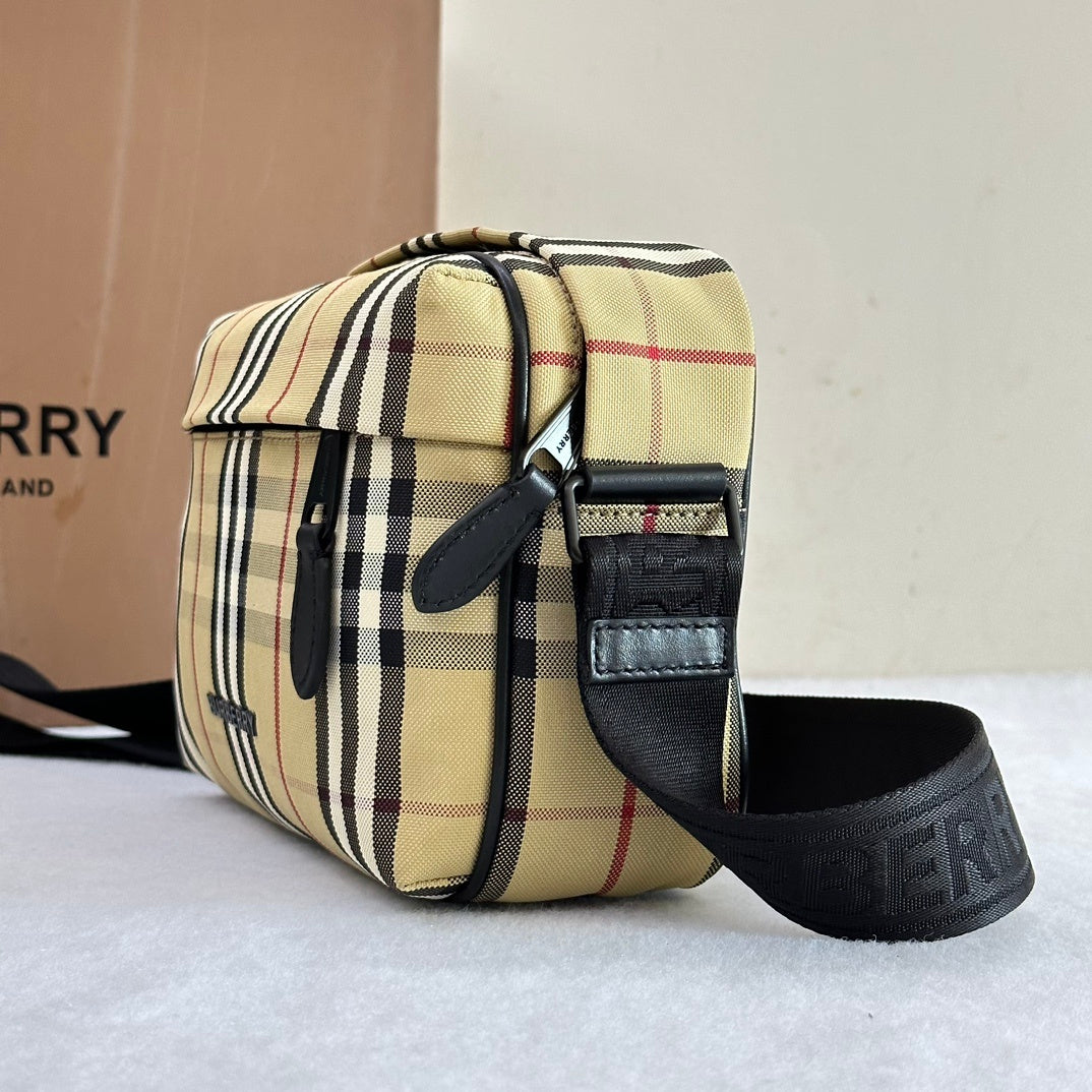 Burberry Archive Beige Check Paddy Crossbody Bag with Metallic Front Logo