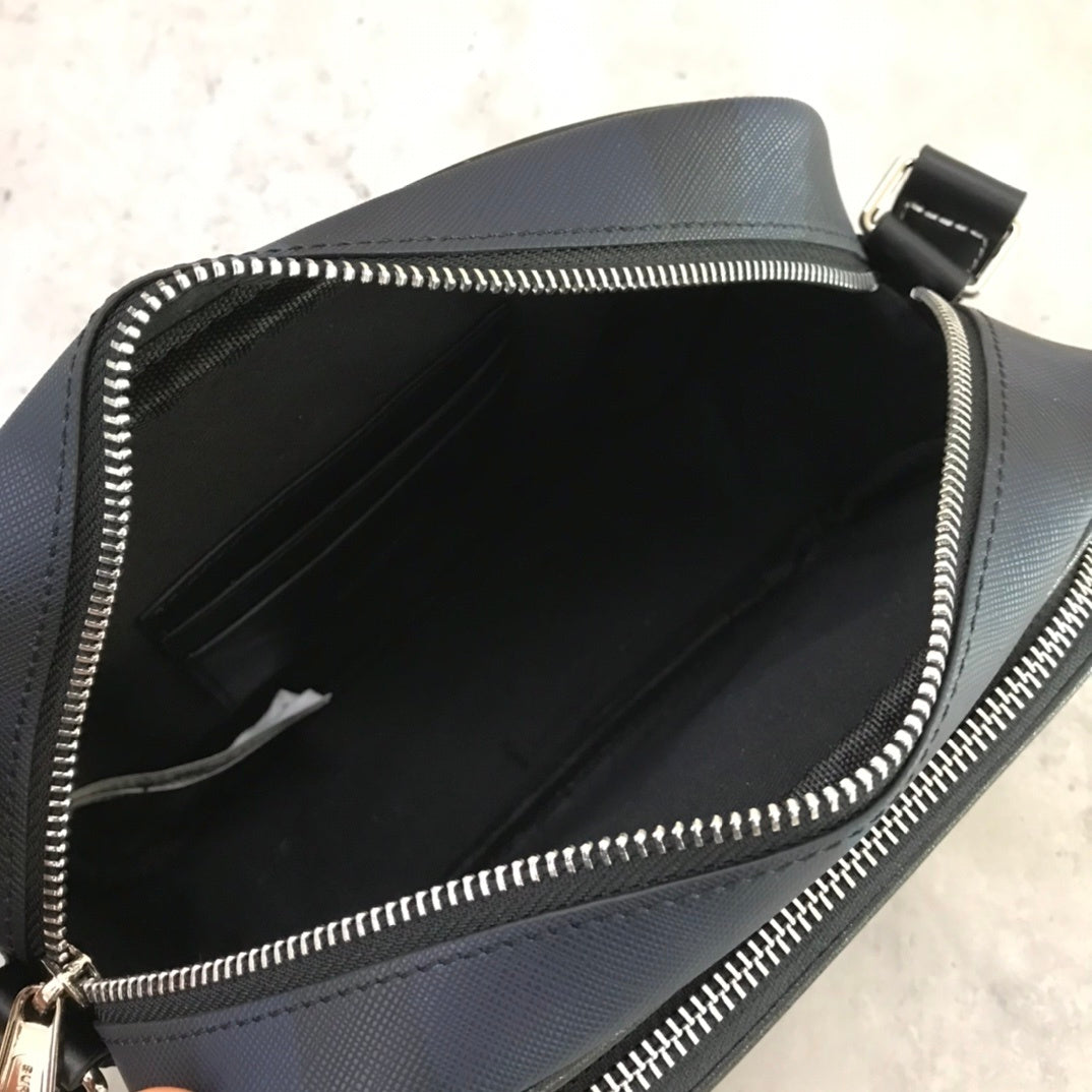 Burberry Paddy Black & Blue Check Coated Canvas Crossbody Bag