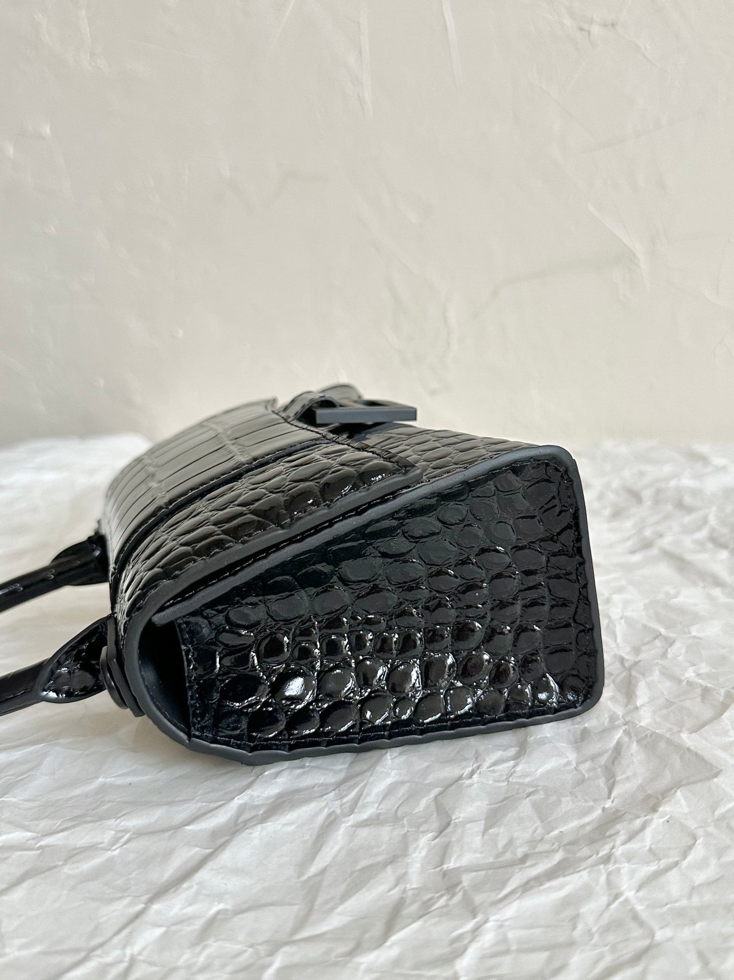 Balenciaga Hourglass Black Crocodile-Embossed Top Handle Bag
