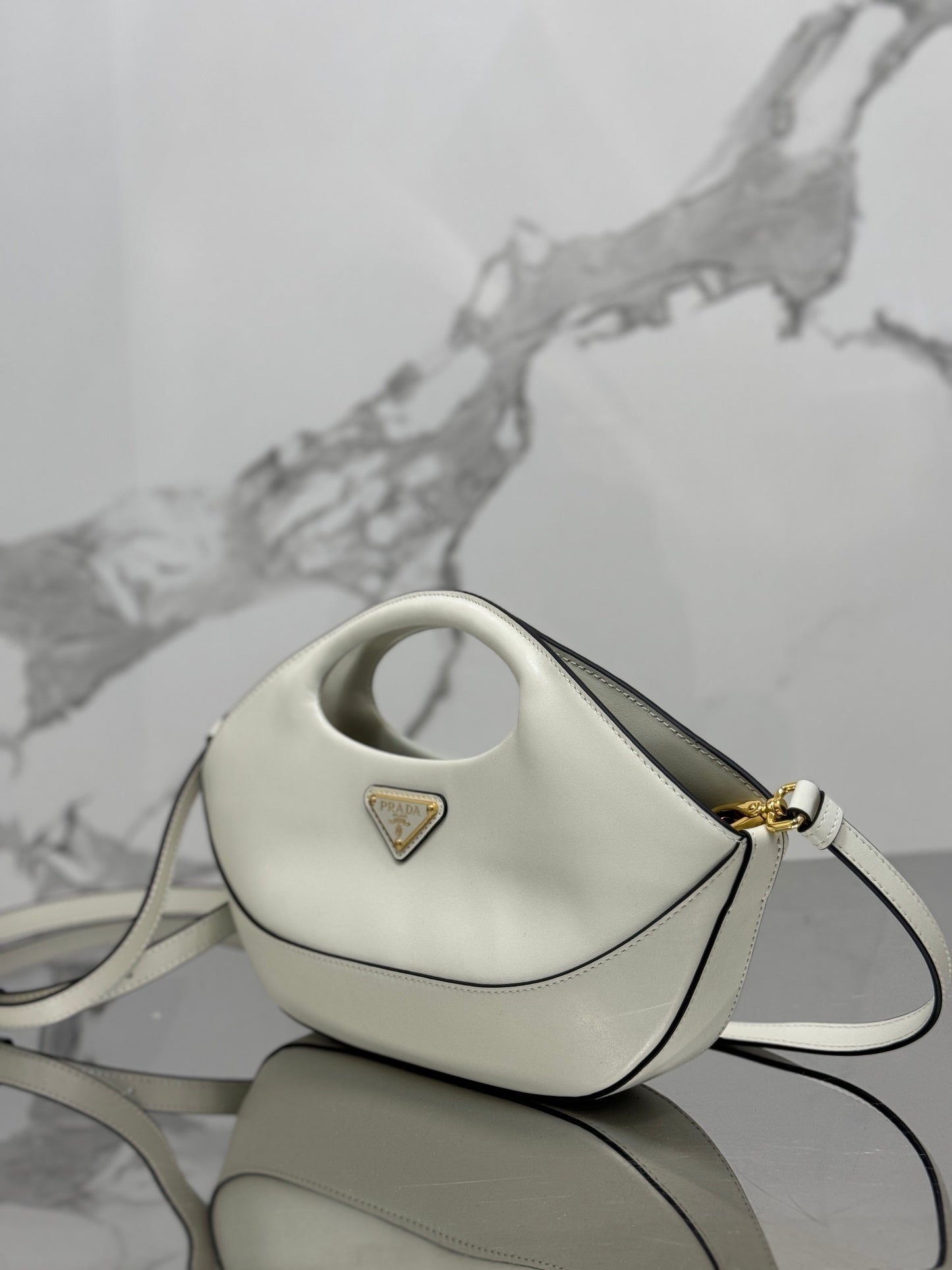 White Leather Prada Handbag with Adjustable & Detachable Shoulder Strap