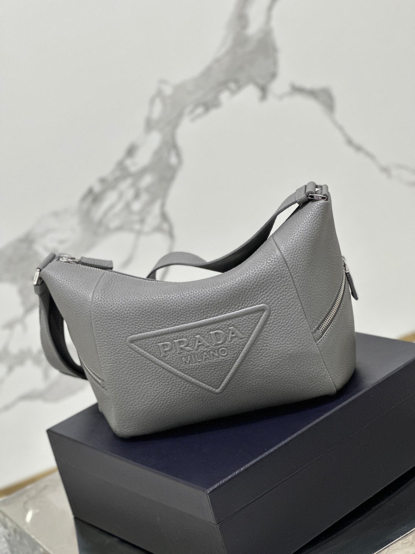 Prada Vitello Daino Leather Shoulder Bag – Grey