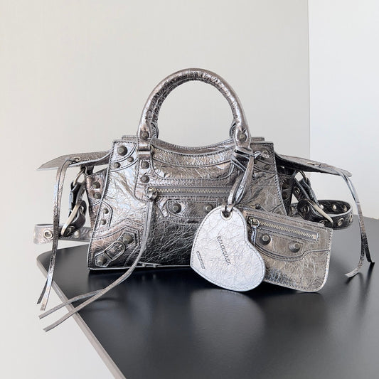 Balenciaga Neo Cagole City Metallic Silver Agneau Arena Bag