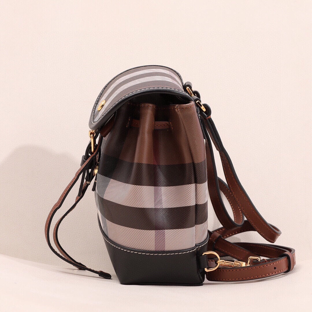 Burberry Check & Leather Micro Backpack | Dark Birch Brown Designer Bag