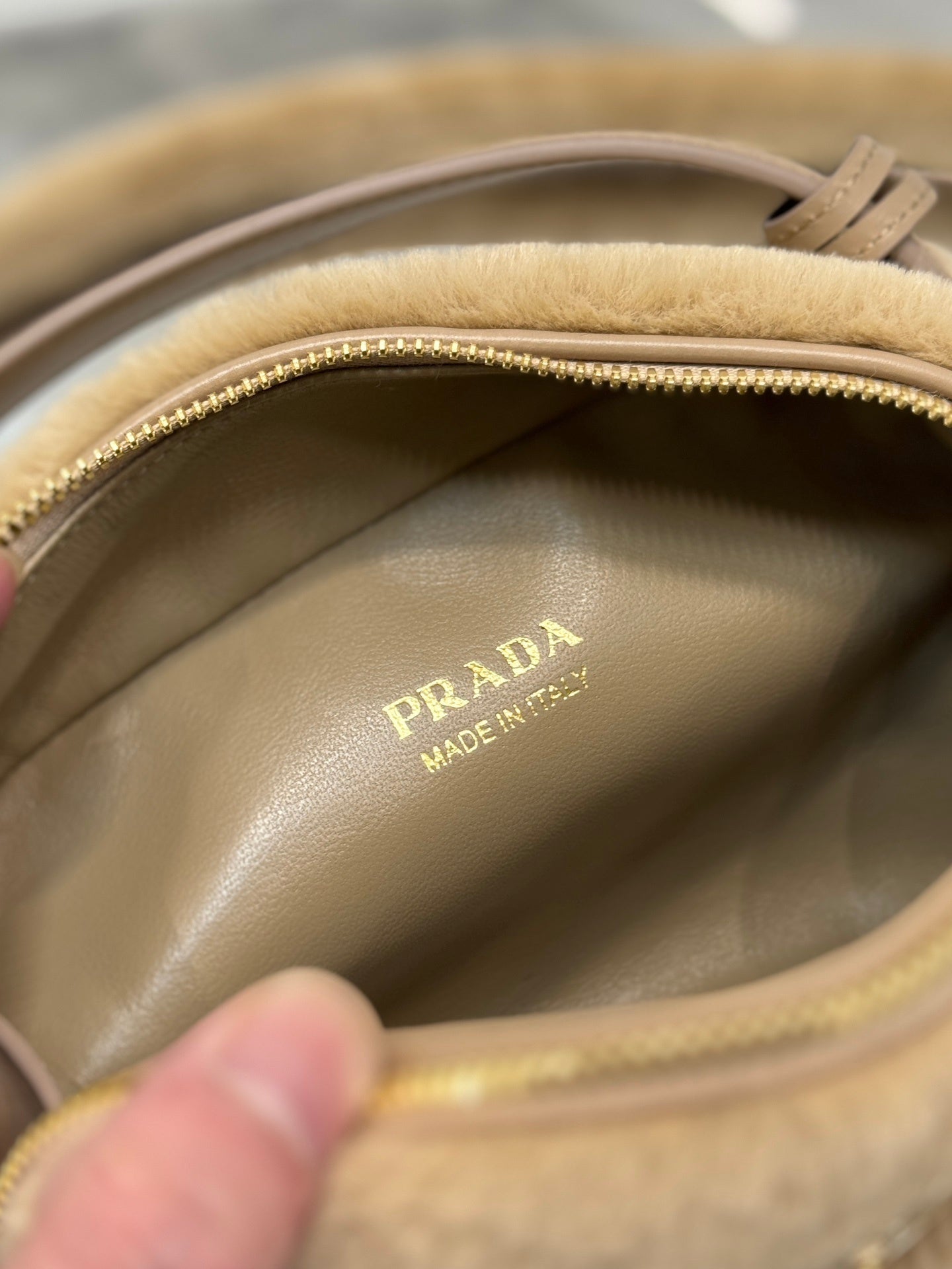 Prada Odette Shearling Mini Bag – Beige