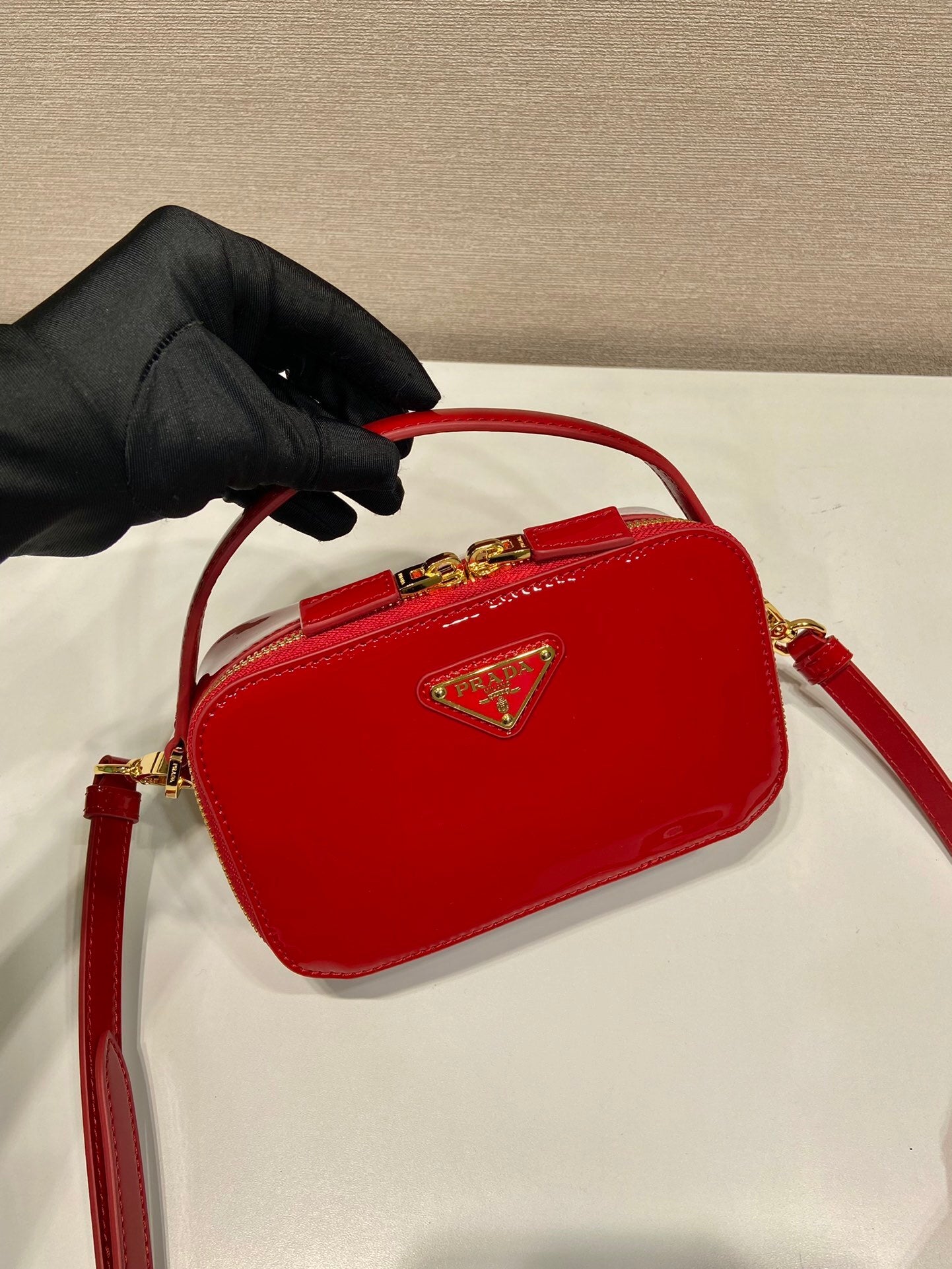 Prada Patent Leather Mini Pouch in Red – Stylish Luxury Designer Mini Bag