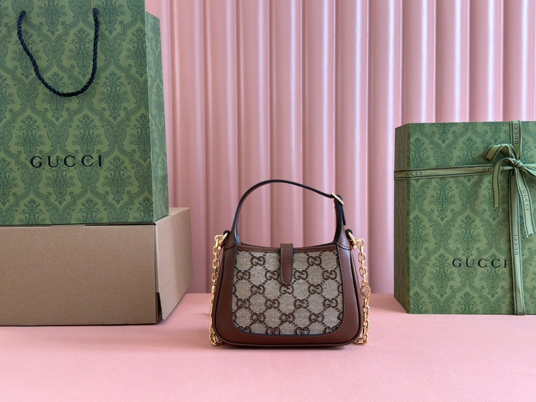 Gucci Jackie 1961 Mini Shoulder Bag in Camel & Ebony GG Canvas