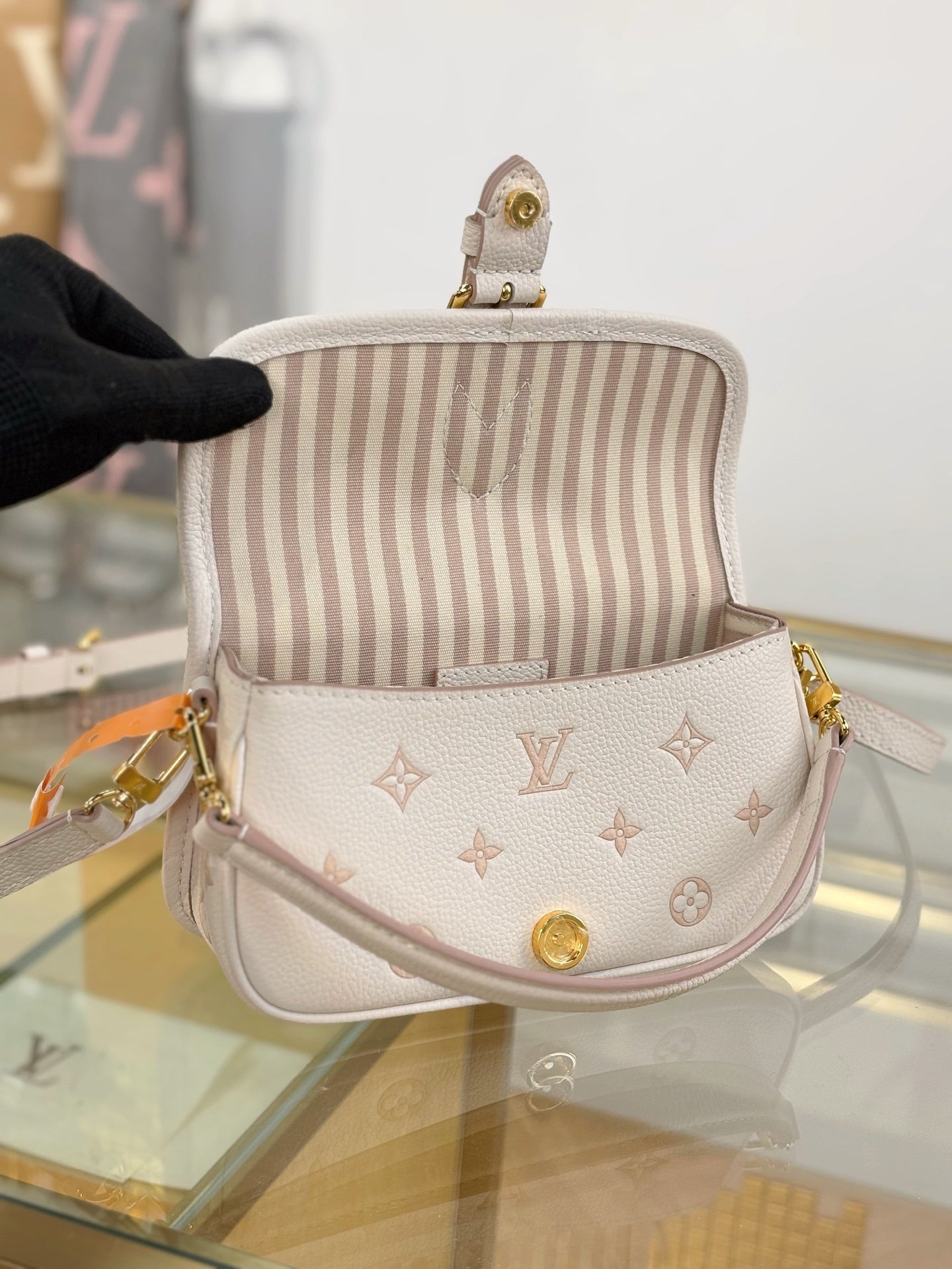 Louis Vuitton Nano Diane Bag in Bicolor Monogram Empreinte Leather (Creme & Pink)