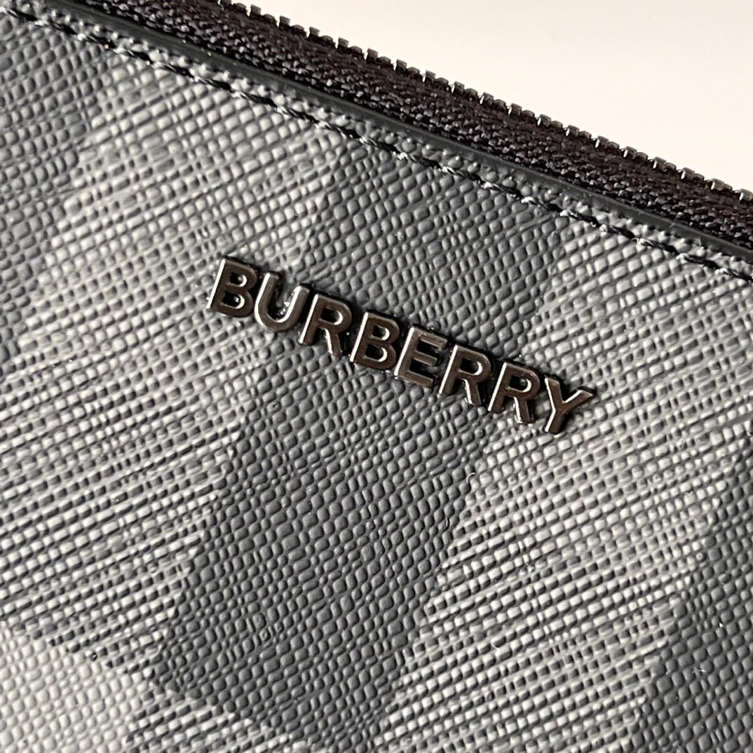Burberry Edin Check Zip Pouch in Charcoal with Detachable Wrist Strap