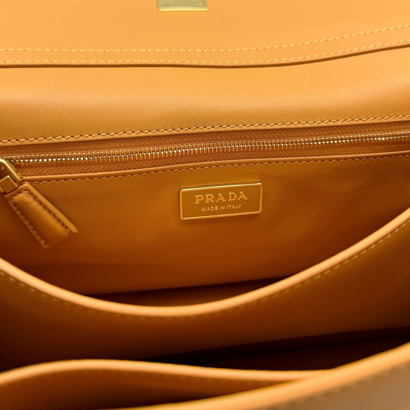 Prada Soft Sound Medium Shoulder Bag in Amber Calfskin Leather