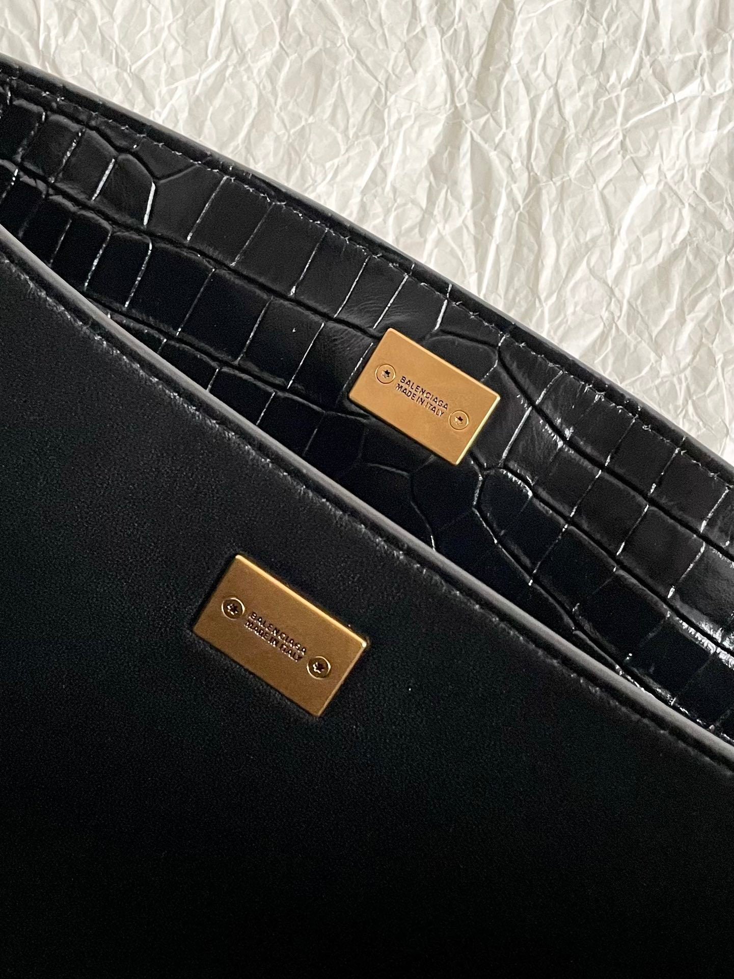 Balenciaga Rodeo Black Croc-Embossed Calfskin Luxury Handbag