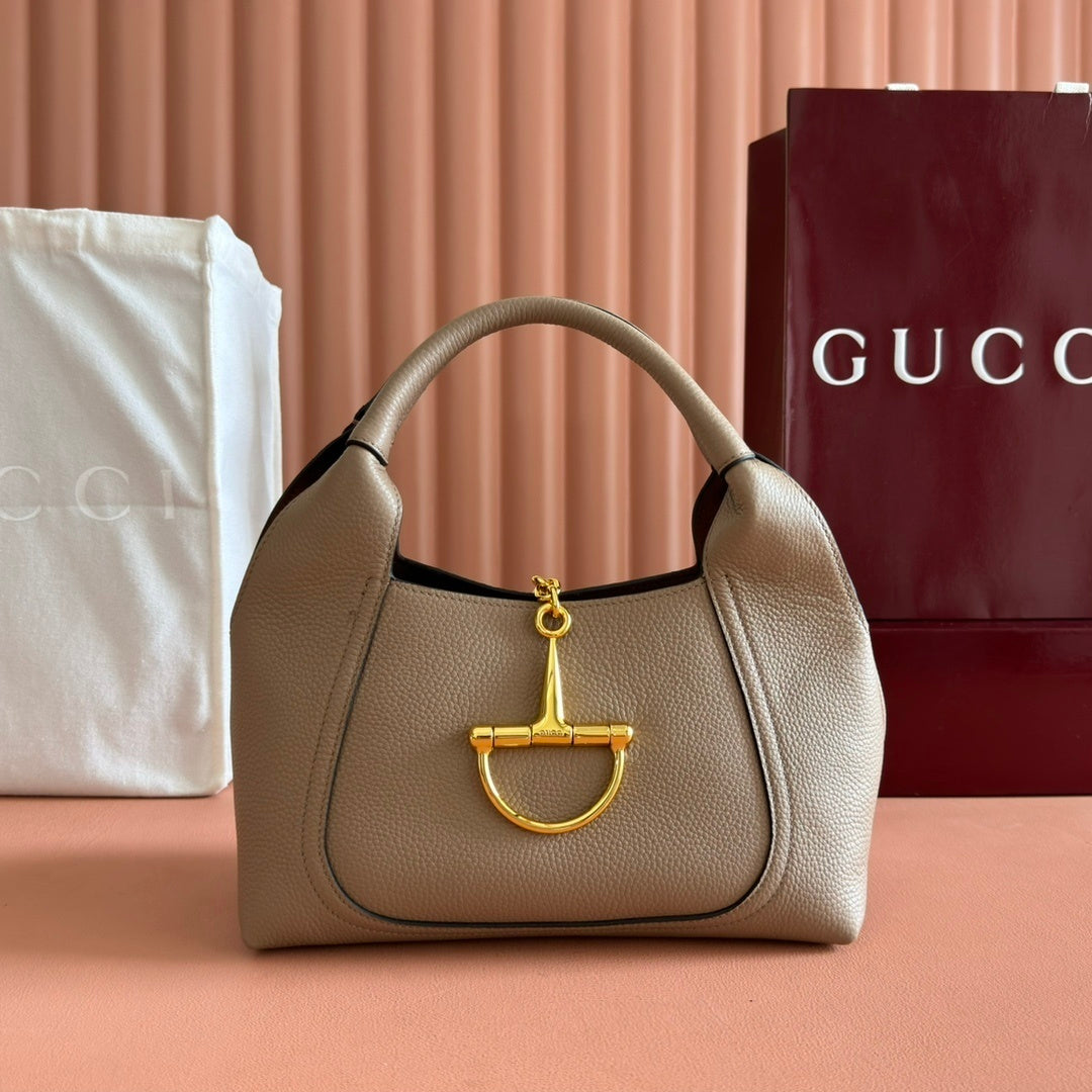 Gucci Softbit Grained Calf Leather Bag with Gold Half Horsebit Hardware