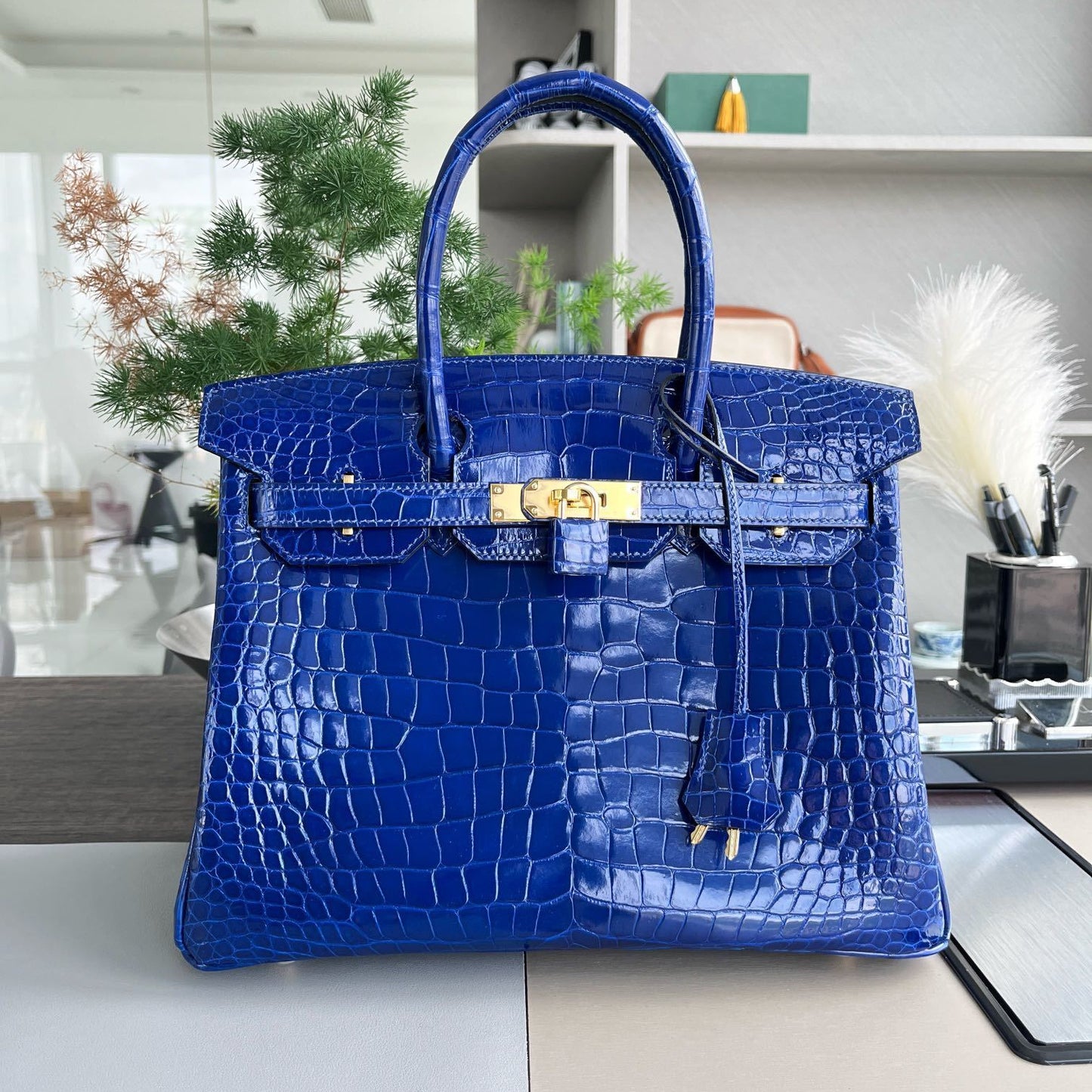 Hermès Birkin 35 Shiny Royal Blue Porosus Crocodile