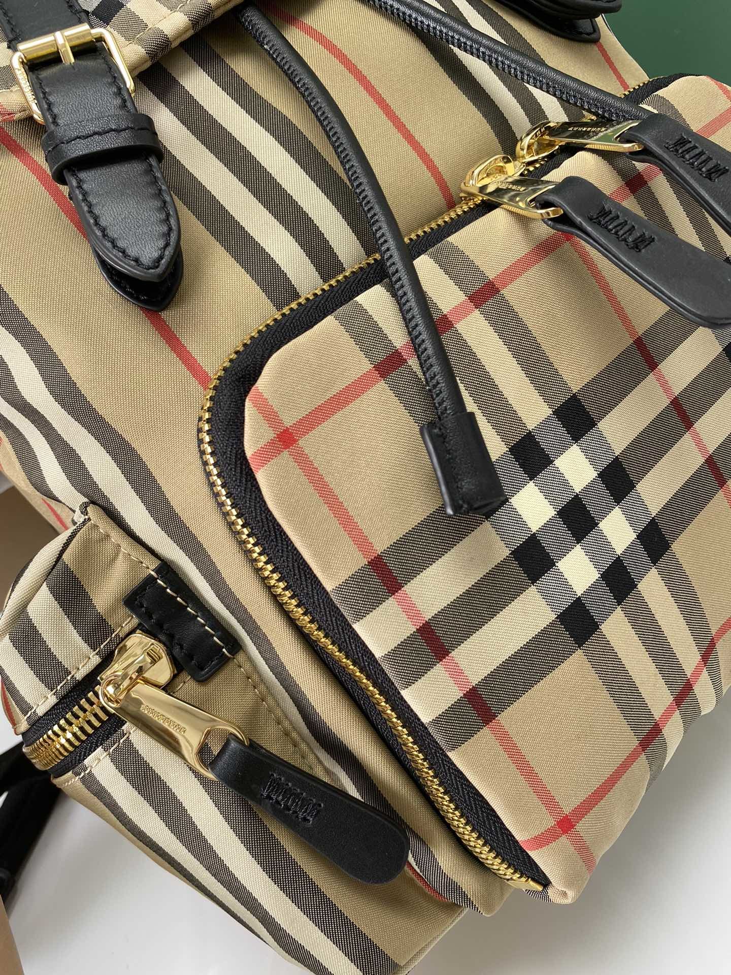 Burberry Vintage Check Backpack with Leather Trim & Buckle Closures