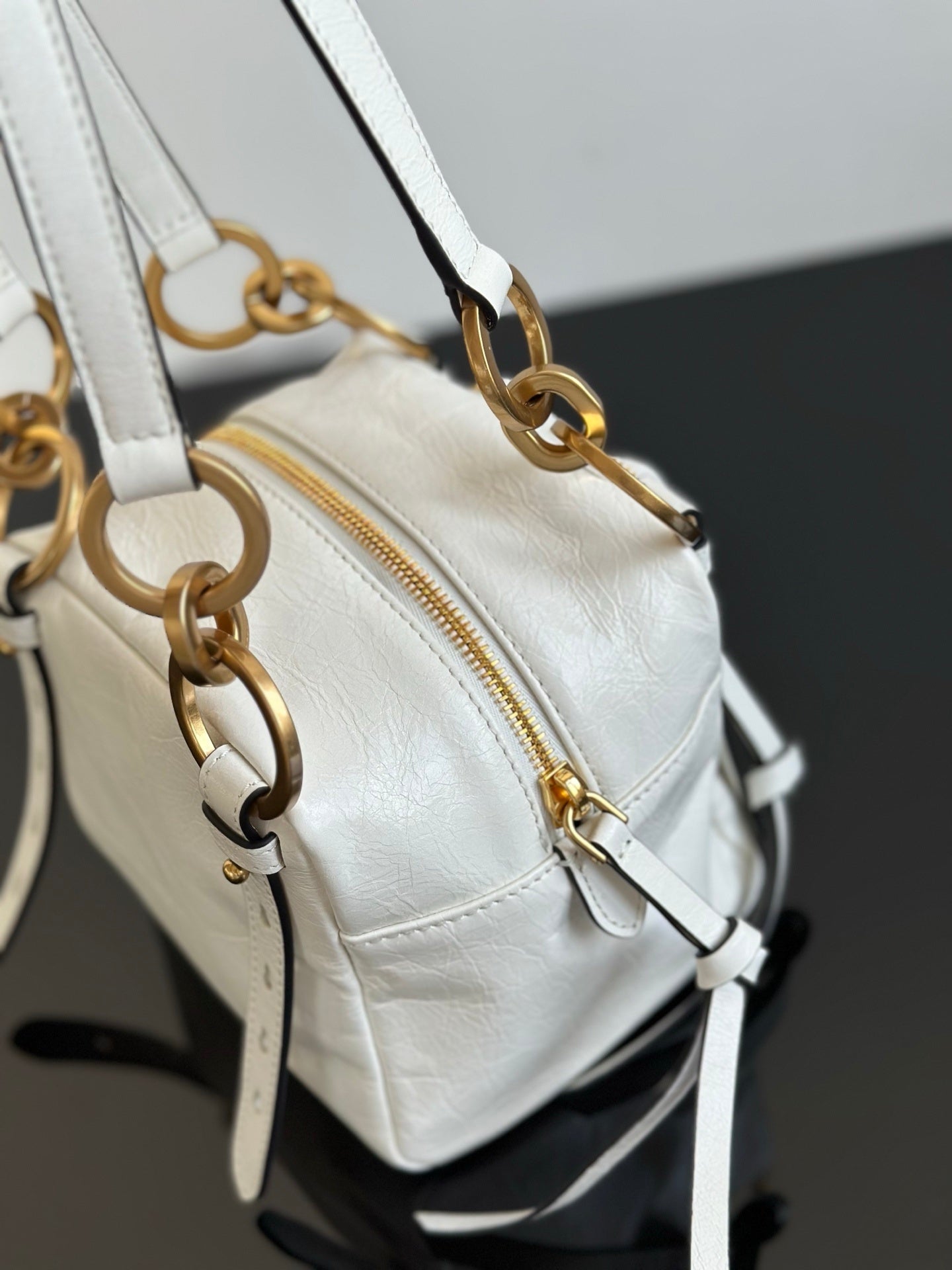Prada Dangle Mini White Distressed Leather Top-Handle Bag
