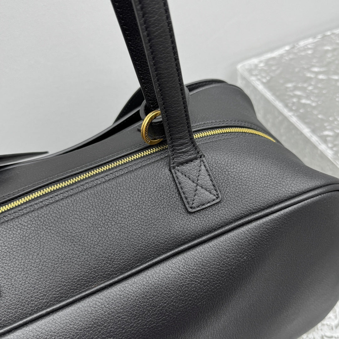 Balenciaga Carrie Medium Black Leather Bowling Bag